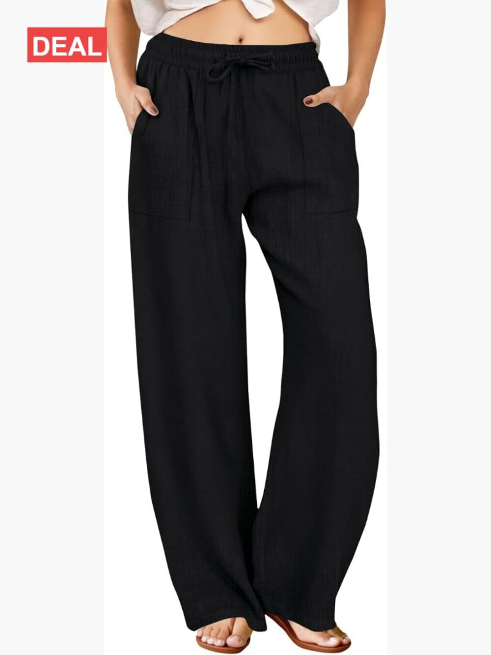 Womens Palazzo Pants Casual Drawstring Flowy Wide Leg Summer Beach Linen